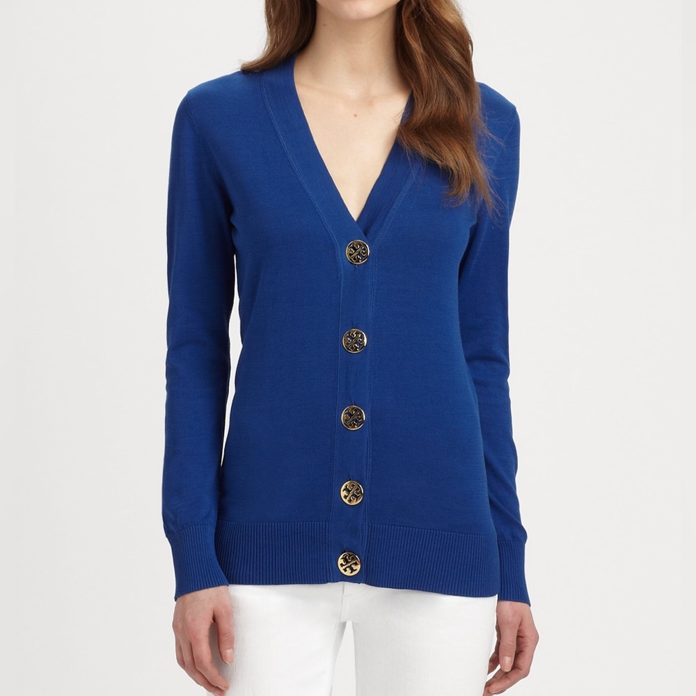 Tory Burch Luxury Designer Navy Blue Signature Buttons Cardigan S